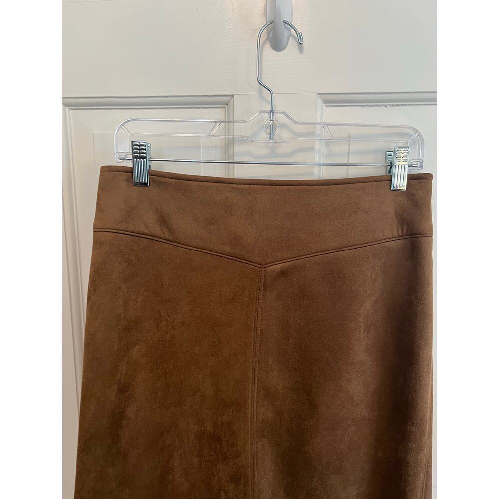 Halogen Waistband Seam Faux Suede Brown Midi Skirt Women's S Career Work Boho - Picture 8 of 10